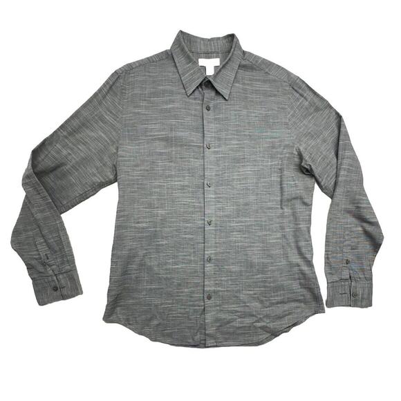 CALVIN KLEIN Mens Dress Shirt Size Large‎ Gray White Button Up Logo CK - Picture 1 of 8